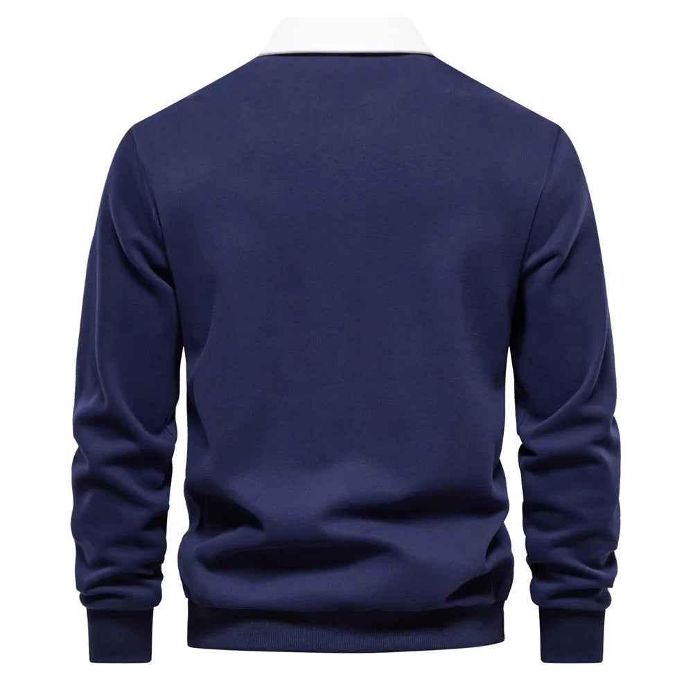 Sweat-shirt à col Polo pour homme, vêtement décontracté et social, en coton de qualité