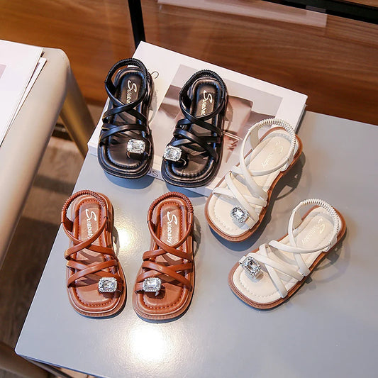 Sandales carrées en diamant pour filles, nouveau Style à la mode et confortables