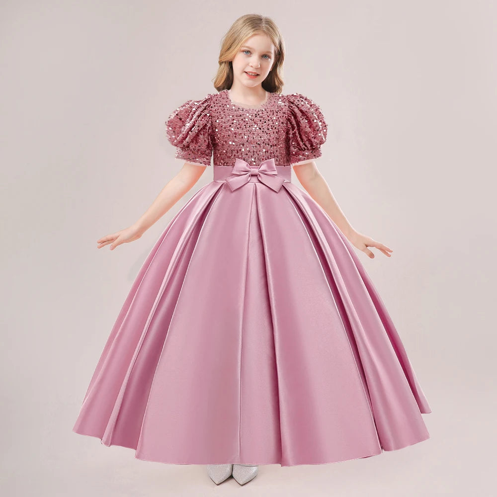 Robe de princesse élégante à paillettes pour petites filles, pour les fêtes, Noël, mariages et anniversaires (4-14 ans)