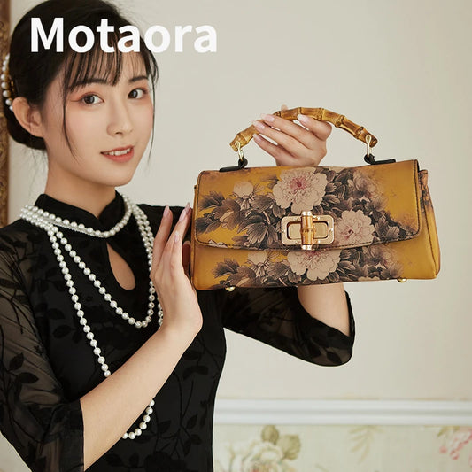 MOTAORA – sac à main en cuir Cheongsam imprimé Vintage pour femmes, sac de luxe de styliste fait à la main