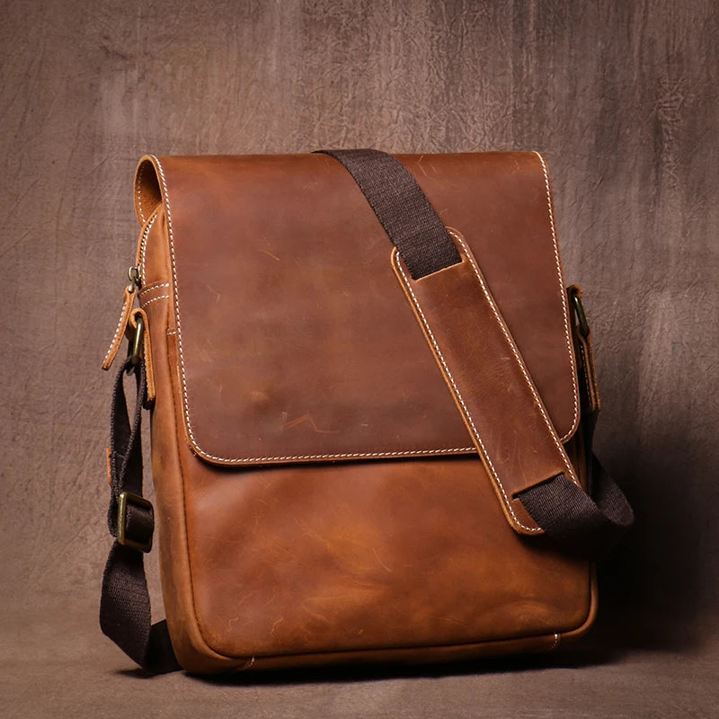 Sac à bandoulière en cuir véritable pour homme, style vintage classique à rabat, sacoche de luxe de qualité supérieure