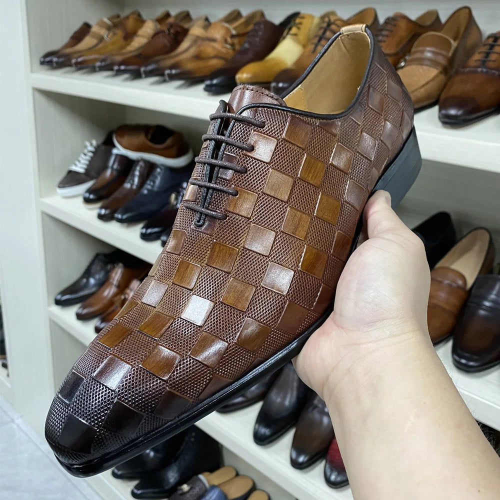 Chaussures Daniel Wafer en cuir italien de luxe hommes mode Plaid imprimé à lacets