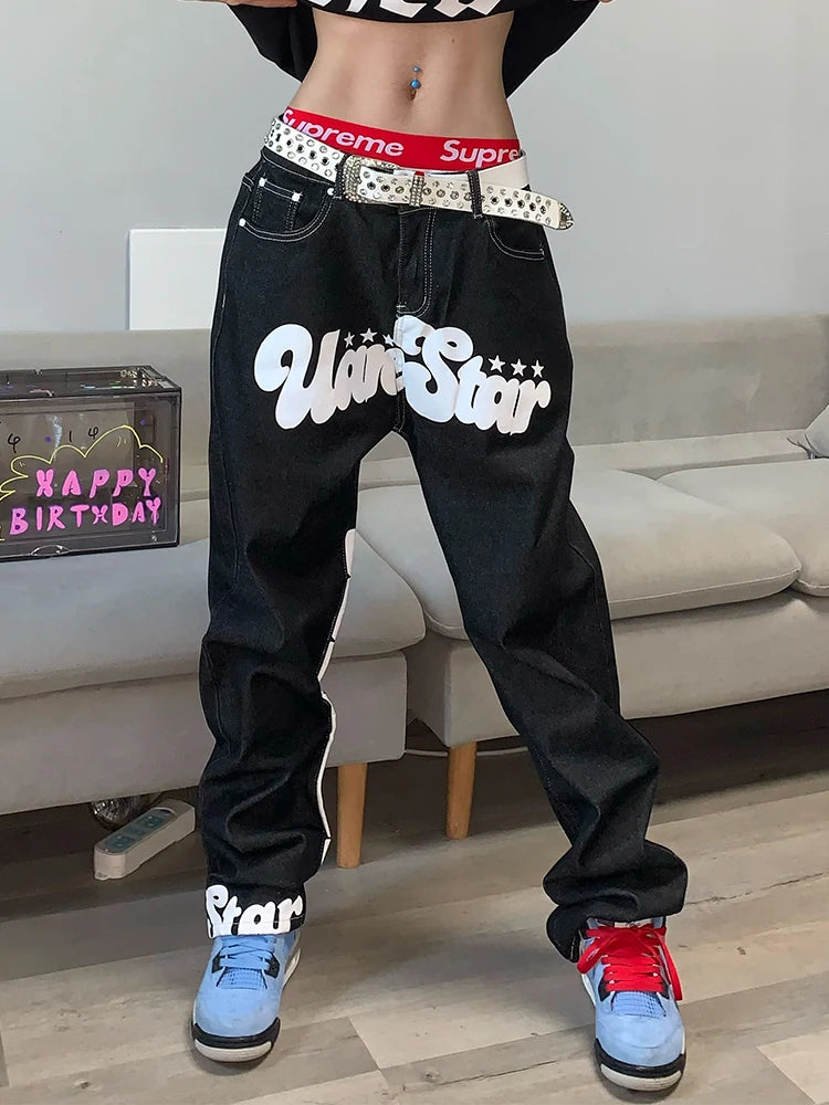 Baggy jean avec lettre imprimé Vintage Hip Hop