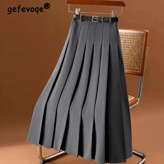 Jupe plissée Vintage taille haute, tenue assortie avec tout, couleur unie, mode élégante