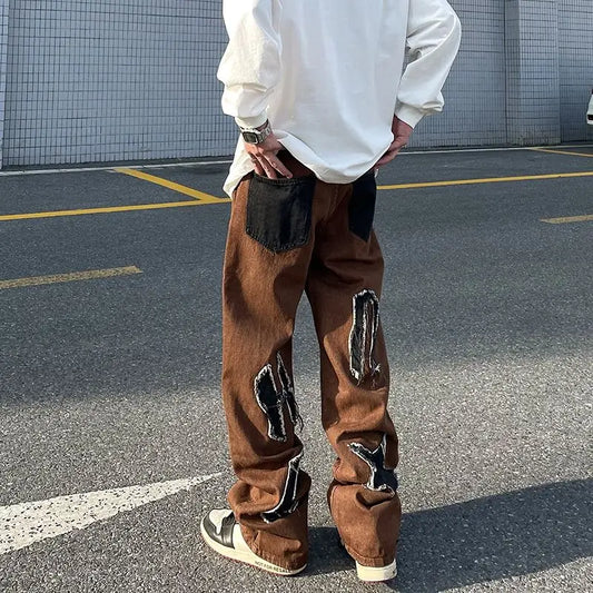 Jean avec lettre imprimée brodée Hip Hop Streetwear Vintage Denim pantalon Trendyol