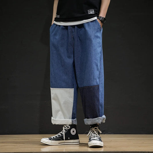 Streetwear jean pantalon Patchwork décontracté ample homme Hip Hop