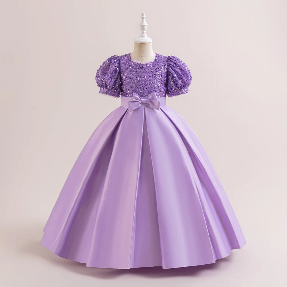 Robe de princesse élégante à paillettes pour petites filles, pour les fêtes, Noël, mariages et anniversaires (4-14 ans)