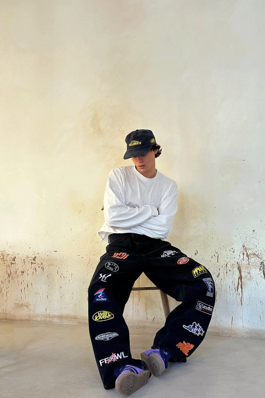 Hiphop cargo jeans broderie baggy y2k skateboard pantalon hommes noir jeans harajuku taille haute jambe large