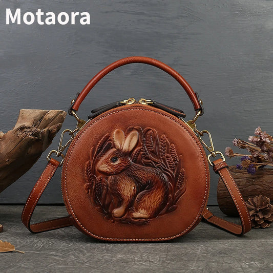 MOTAORA – sacs à main ronds rétro en cuir véritable pour femmes, sacoches à bandoulière de luxe de styliste