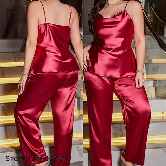 Ensemble pyjama femme grande taille en soie glacée, chemise de nuit