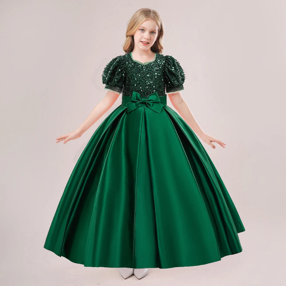 Robe de princesse élégante à paillettes pour petites filles, pour les fêtes, Noël, mariages et anniversaires (4-14 ans)