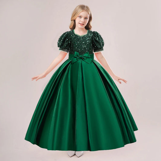 Robe de princesse élégante à paillettes pour petites filles, pour les fêtes, Noël, mariages et anniversaires (4-14 ans)