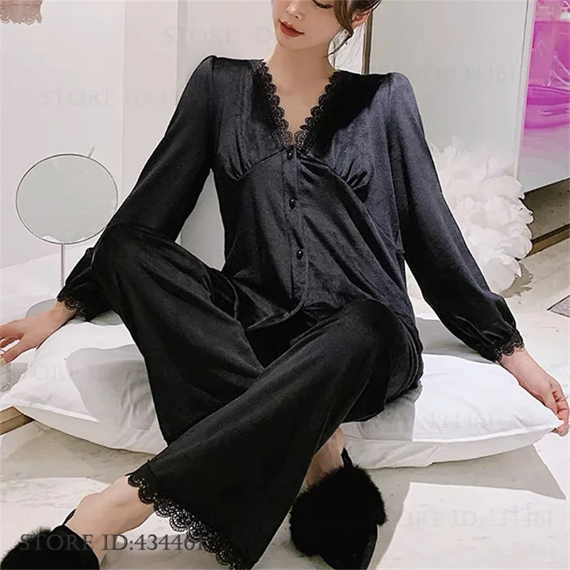 Ensemble pyjama 2 pièces en velours sexy, idéal pour l'automne et l'hiver