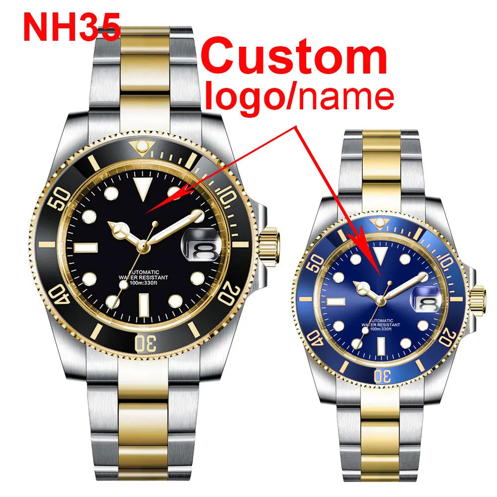 Montre de luxe automatique pour homme, modèle japonais NH35 MIYOTA 8215, bracelet en or bicolore, cadran bleu soleillé stérile, verre saphir