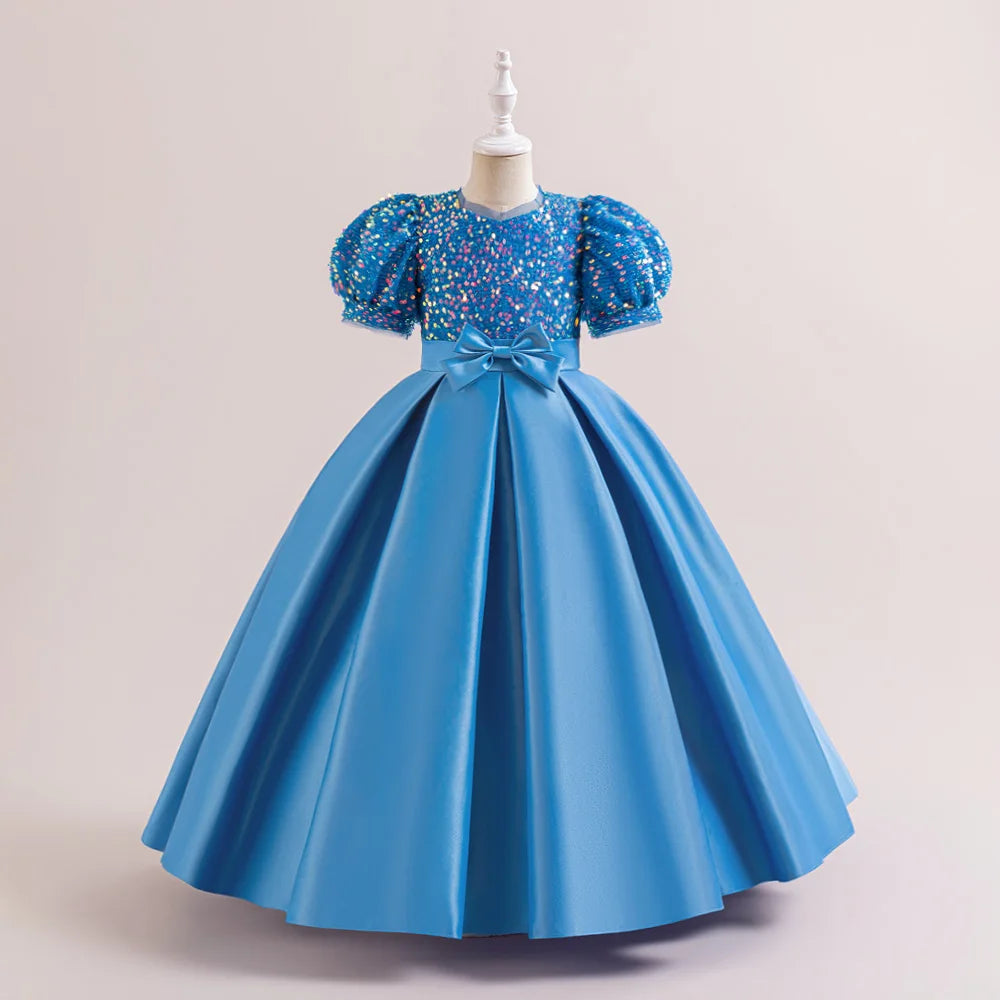 Robe de princesse élégante à paillettes pour petites filles, pour les fêtes, Noël, mariages et anniversaires (4-14 ans)