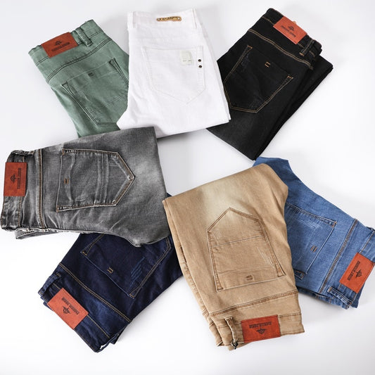Jean Slim extensible pour hommes, 7 couleurs, mode décontracté, coupe cintrée,