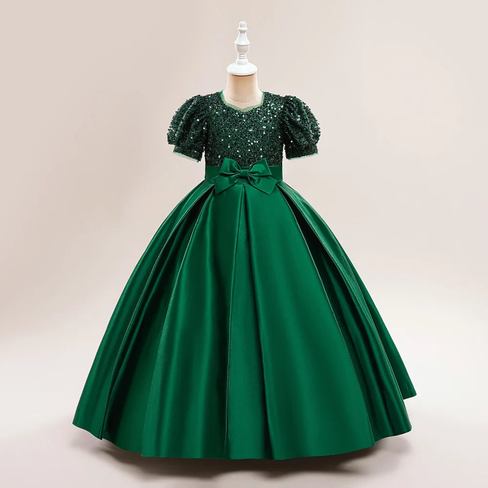 Robe de princesse élégante à paillettes pour petites filles, pour les fêtes, Noël, mariages et anniversaires (4-14 ans)