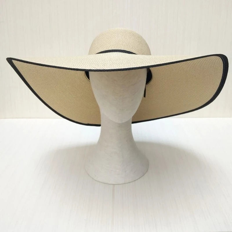 Chapeau de plage d'été pour femmes, couture à grand bord, 18cm