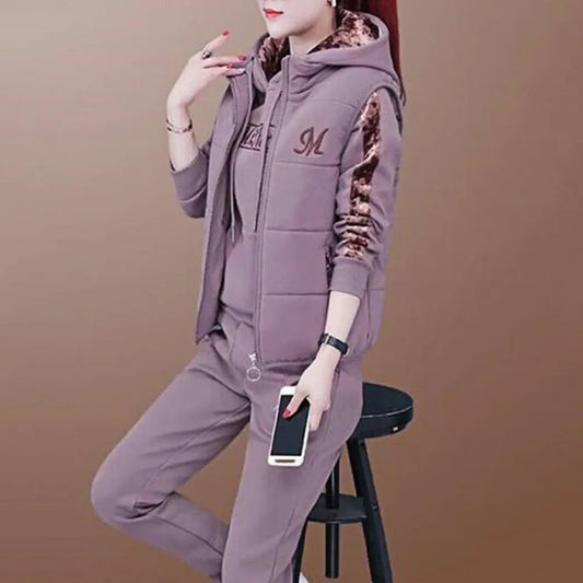 Ensemble trois pièces chaud, épais, décontracté, gilet + sweat à capuche + pantalon