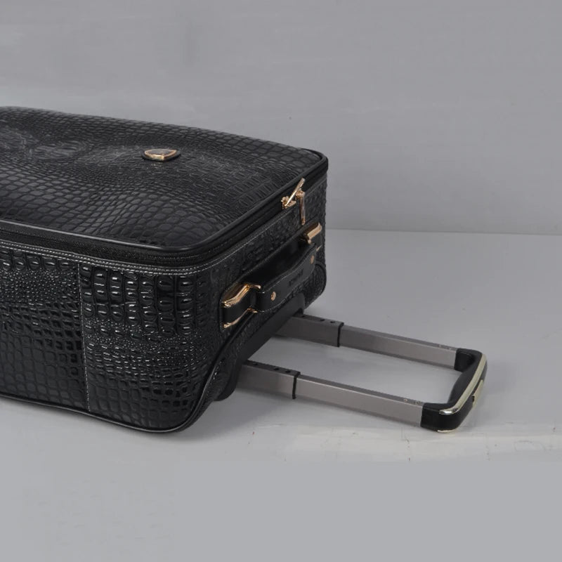 Valise de voyage de luxe à roulettes en cuir véritable motif crocodile, roue universelle 16/20/24 pouces
