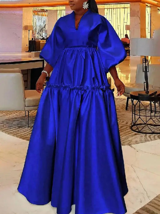 Yeezzi ample décontracté Maxi robes minimaliste couleur unie manches bouffantes Falbala robe de soirée