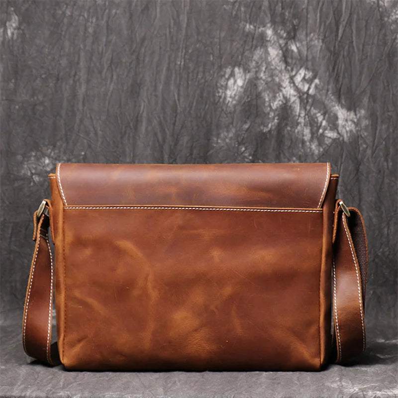 Sac à bandoulière rétro en cuir véritable pour homme, sacoche décontractée de grande capacité, style croisé