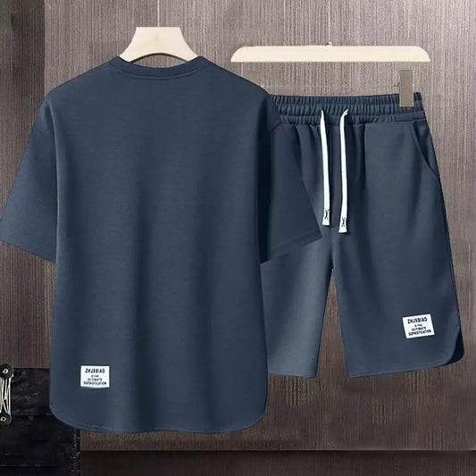 Ensemble T-shirt et Short pour hommes, tenue d'été décontractée, col rond, manches courtes, avec cordon élastique