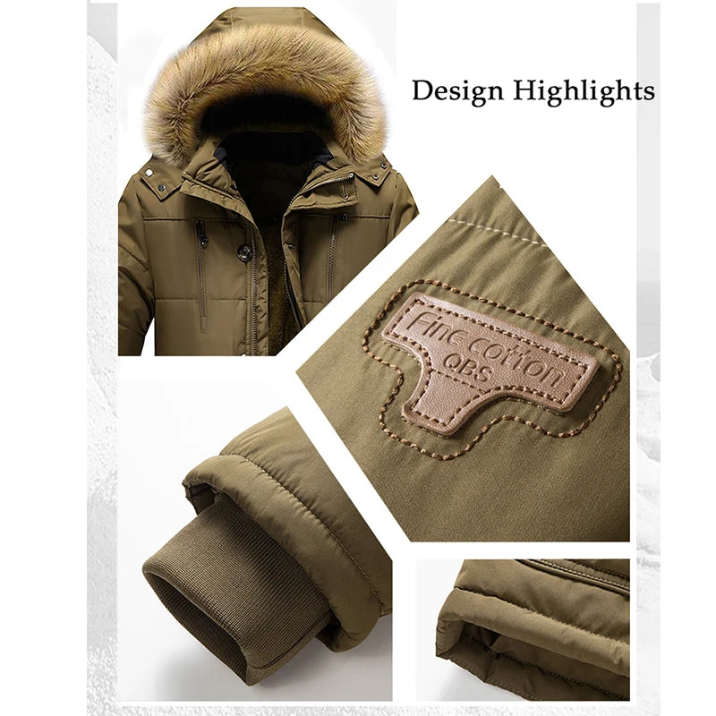 Manteau surdimensionné à capuche pour hommes, veste épaisse en coton, coupe-vent, chaud, col en peluche, coupe-vent, Parka 7XL