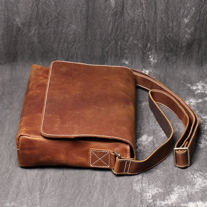 Sac à bandoulière rétro en cuir véritable pour homme, sacoche décontractée de grande capacité, style croisé