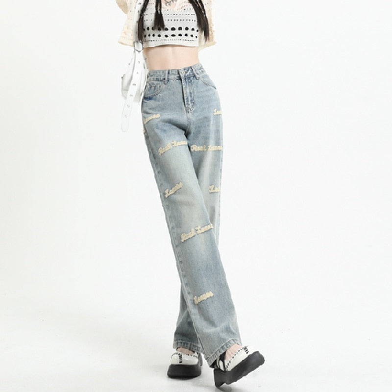 Jean droit taille haute Y2k, Streetwear Dongdaemun, pantalon Baggy en Denim Vintage