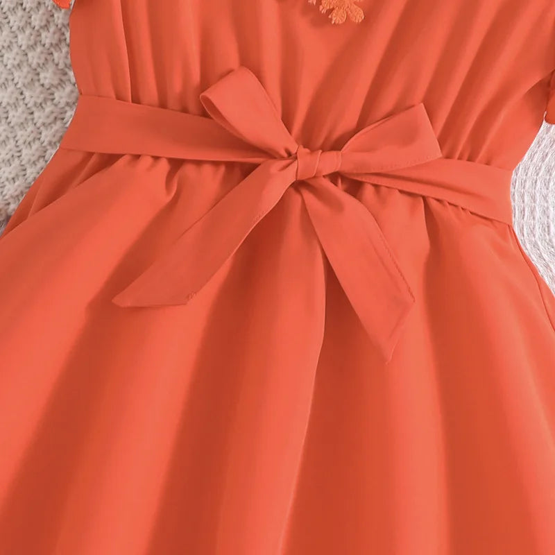 Robe de princesse de styliste pour filles, sans manches, à volants, fleurs, Orange, mignon