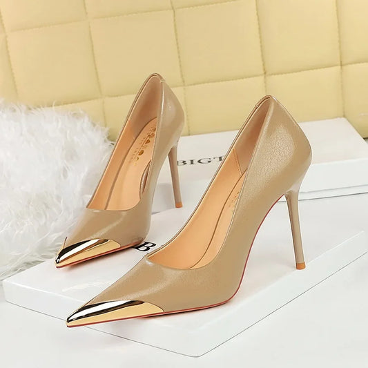 BIGTREE – chaussures simples antidérapantes à talons fins pour femmes, chaussures classiques en métal PU