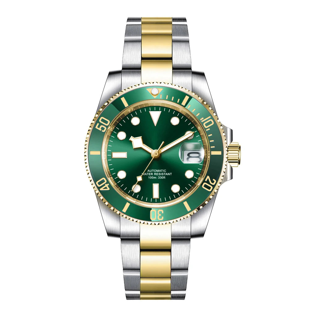 Montre de luxe automatique pour homme, modèle japonais NH35 MIYOTA 8215, bracelet en or bicolore, cadran bleu soleillé stérile, verre saphir